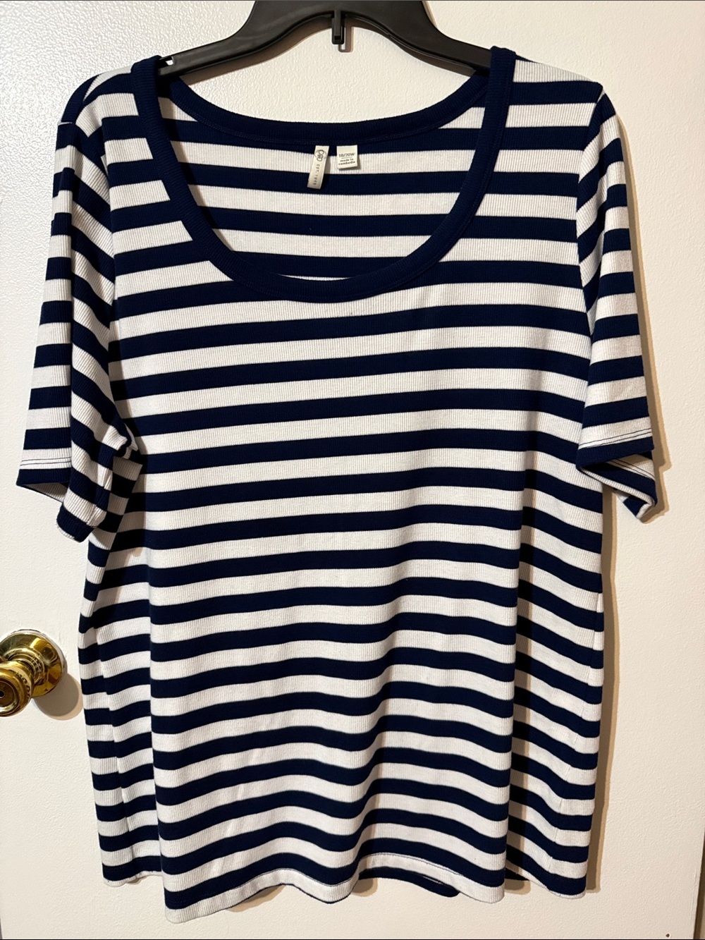 Cato Navy & White Striped Scoop Neck Short Sleeve Top